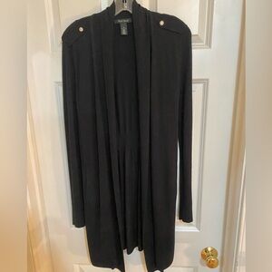 WHITE HOUSEE BLACK MARKET LONG CARDIGAN/COVER UP. SIZE S. BLACK. GREAT DETAILS!